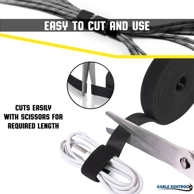 Kable Kontrol Hook and Loop Tape Roll â€“ 3/4â€ Wide x 15â€™ Ft Long â€“ Double Sided Heavy Duty Non-Adhesive Non-Sticky Nylon Reusable Fastener Strip Adjustable Strap Wire Organizer Cable Wrap â€“ Black - Image 4